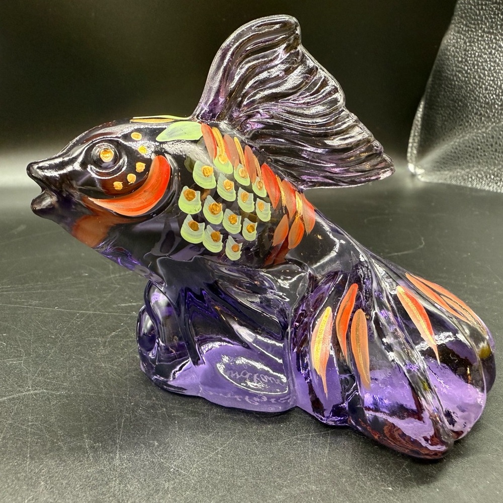 Fenton Goldfish Koi Purple with Hand Painted Pattern Signed,  New No Box